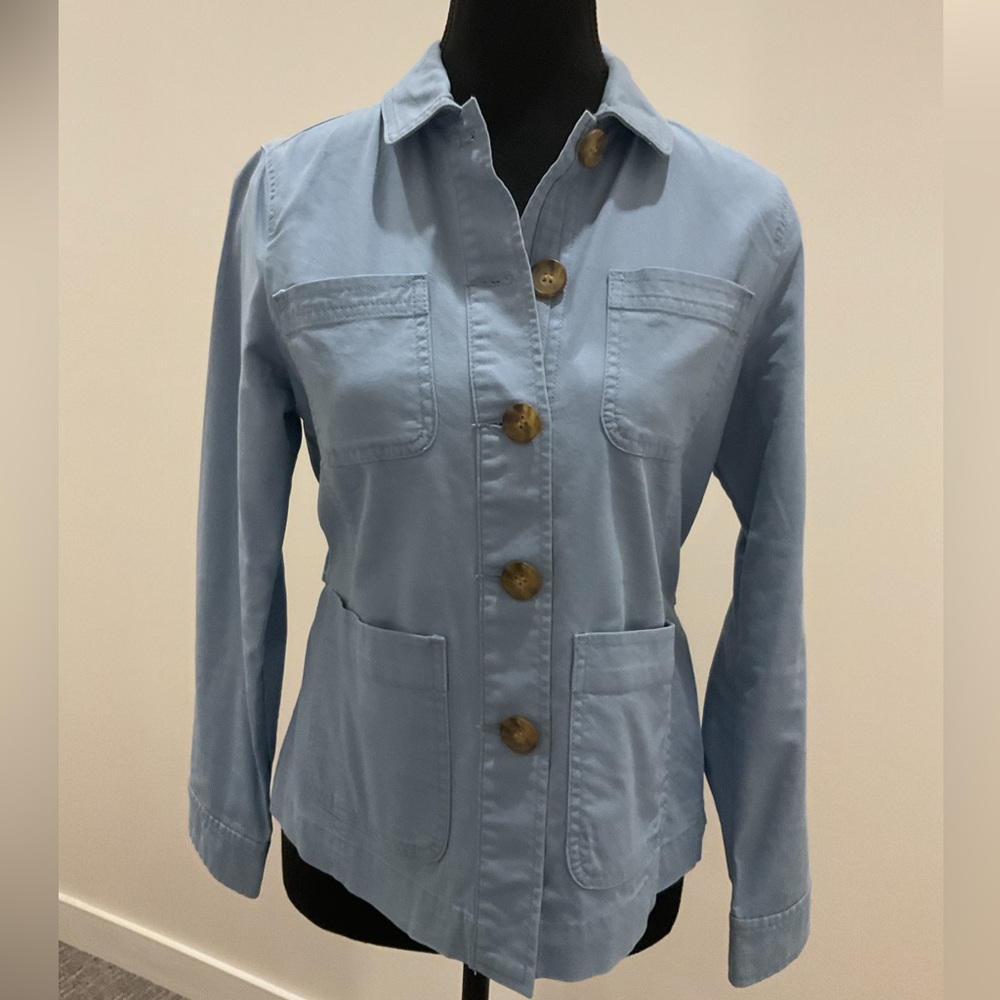 Talbots Petite Blue Utility Jacket with Classic Collar